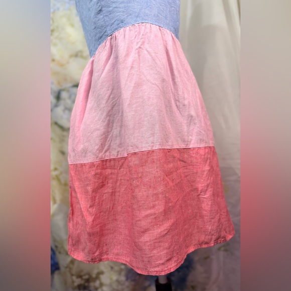 Cynthia Rowley Strapless Dress in Cream Blue & Red Linen Easter Spring Summer - Picture 7 of 11